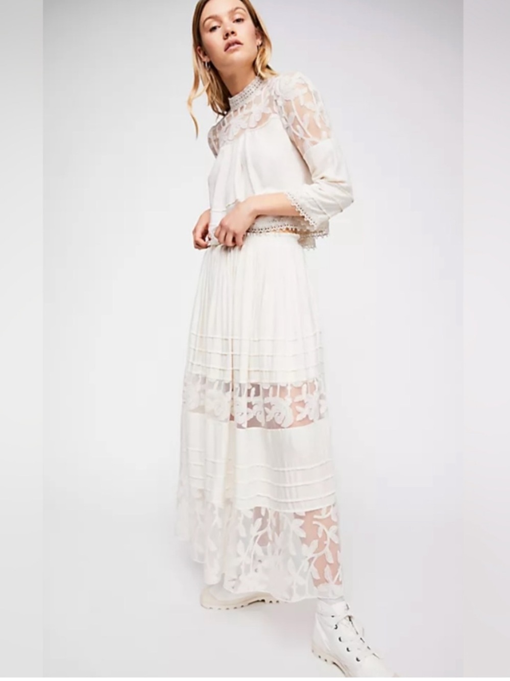 Free People Sunset Midi Set Two Piece Blouse Top & Skirt - Picture 1 of 7